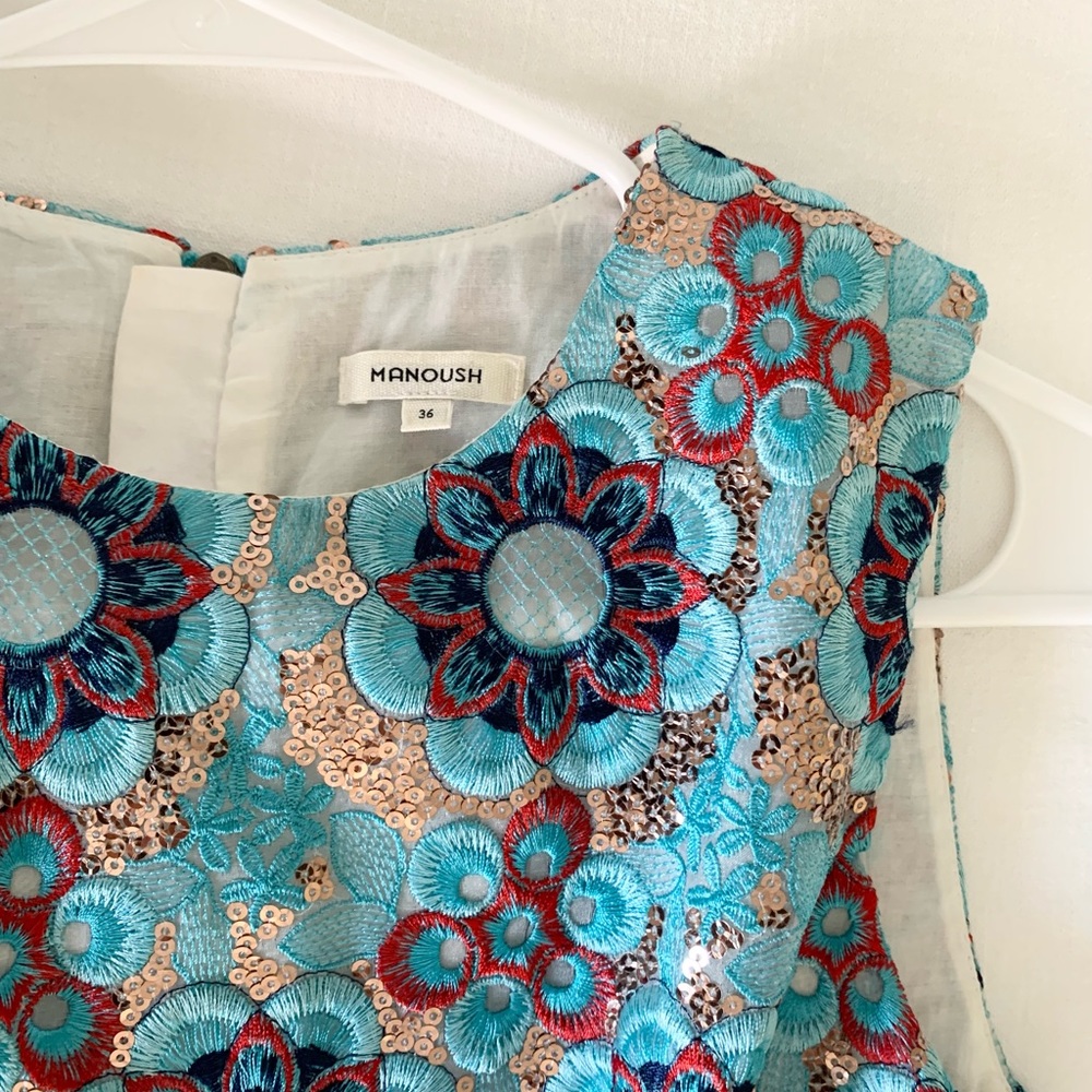 Manoush Turquoise Red Gold Sequin Cocktail Dress - Picture 4 of 4